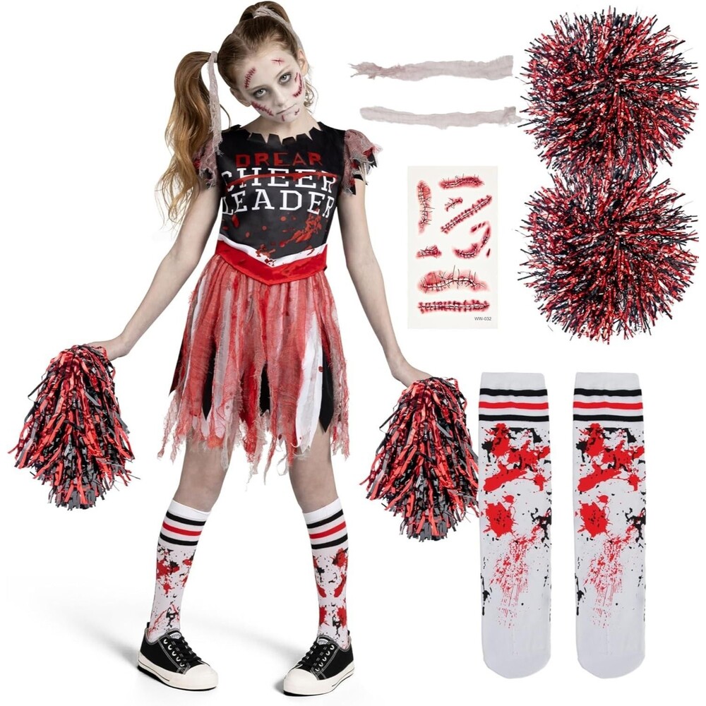 Spooktacular Creations Zombie Halloween Cheerleader Costume Girls Large Red Blck